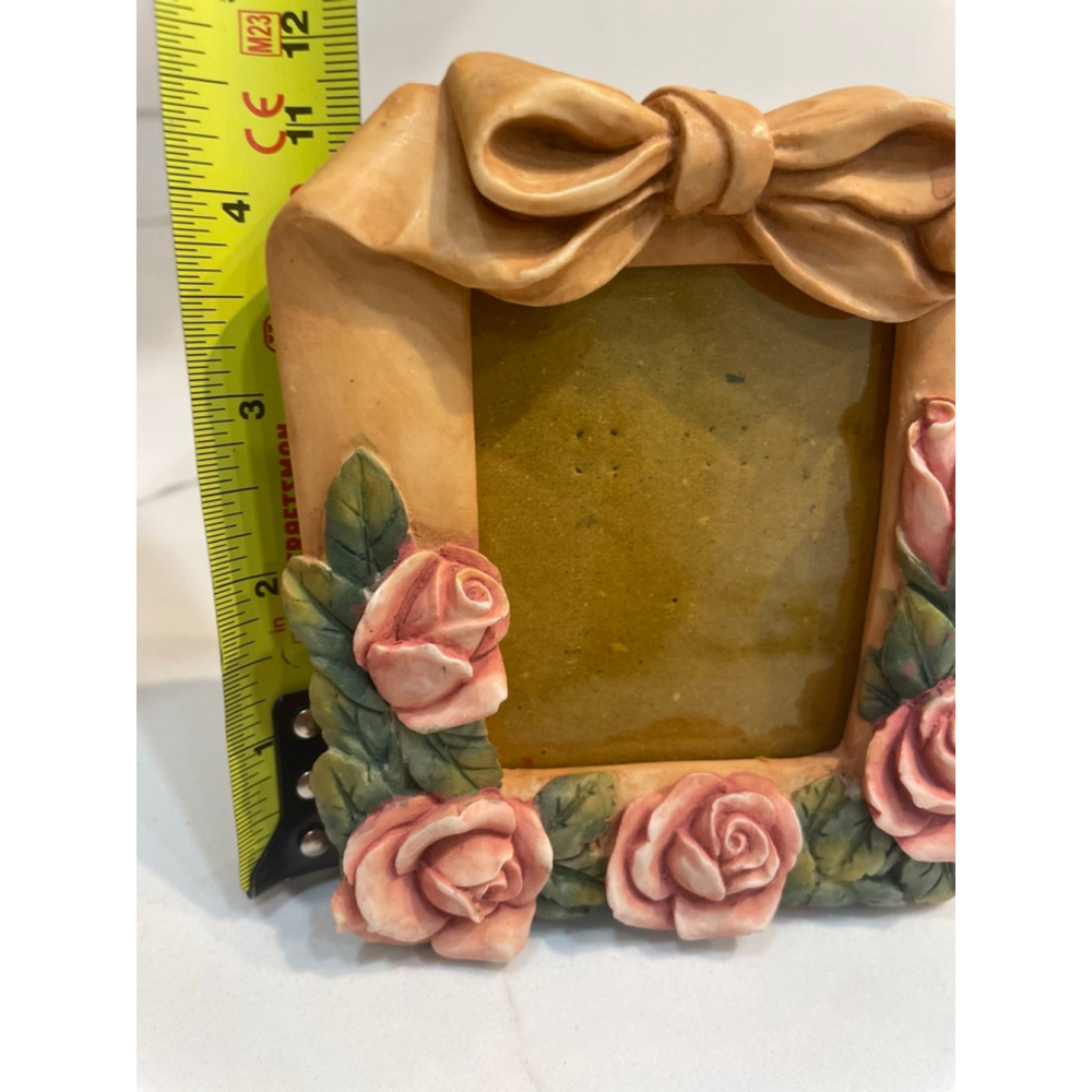 Vintage 90s Pink Rose Bow Picture FrameTable Top Standing Romantic Cottagecore - Picture 7 of 10